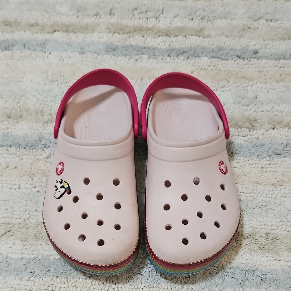 Crocs Kids Classic Clog Pink Rainbow Platform Snoopy Jibbitz Shoes